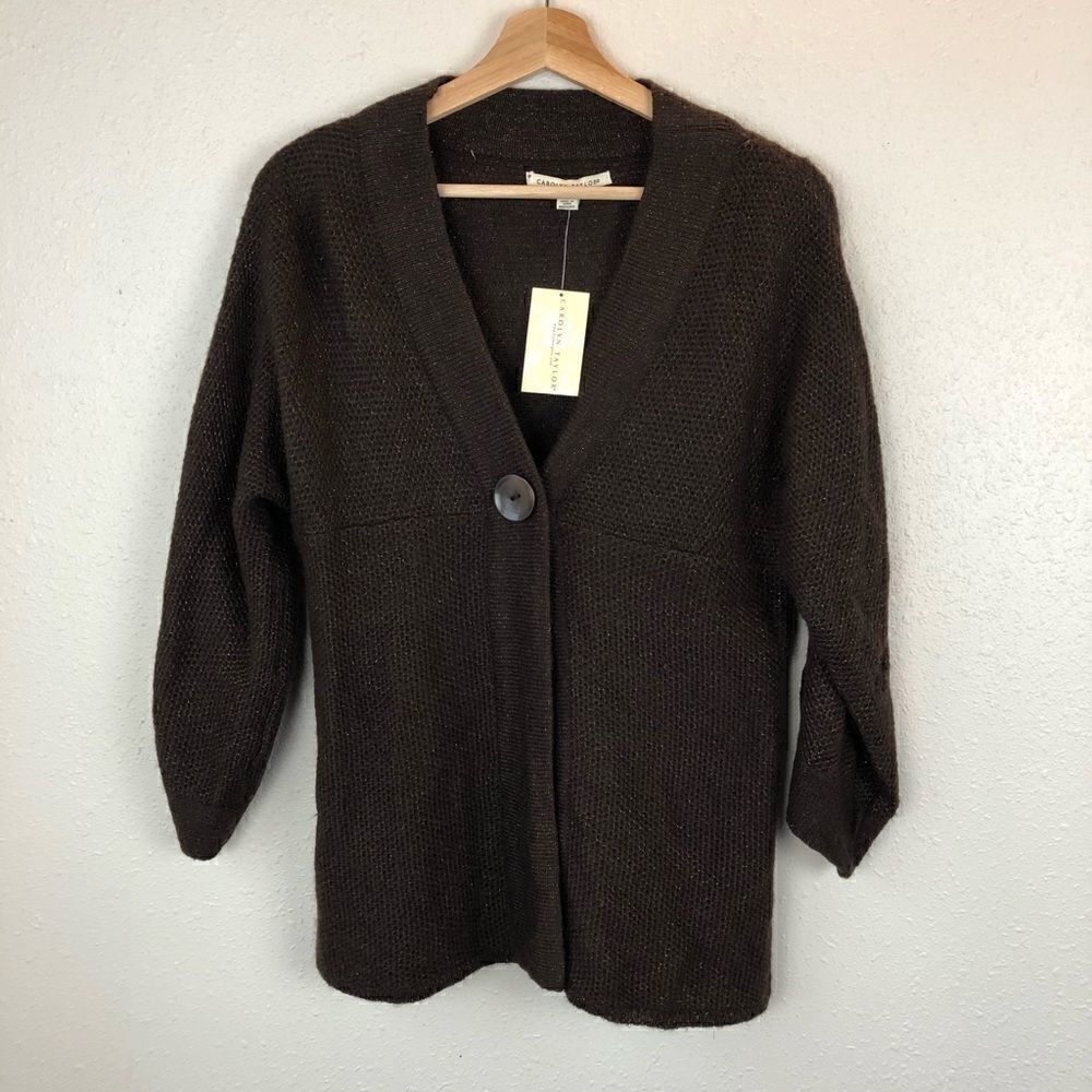 NWT Carolyn Taylor Brown Cardigan Sweater Size S